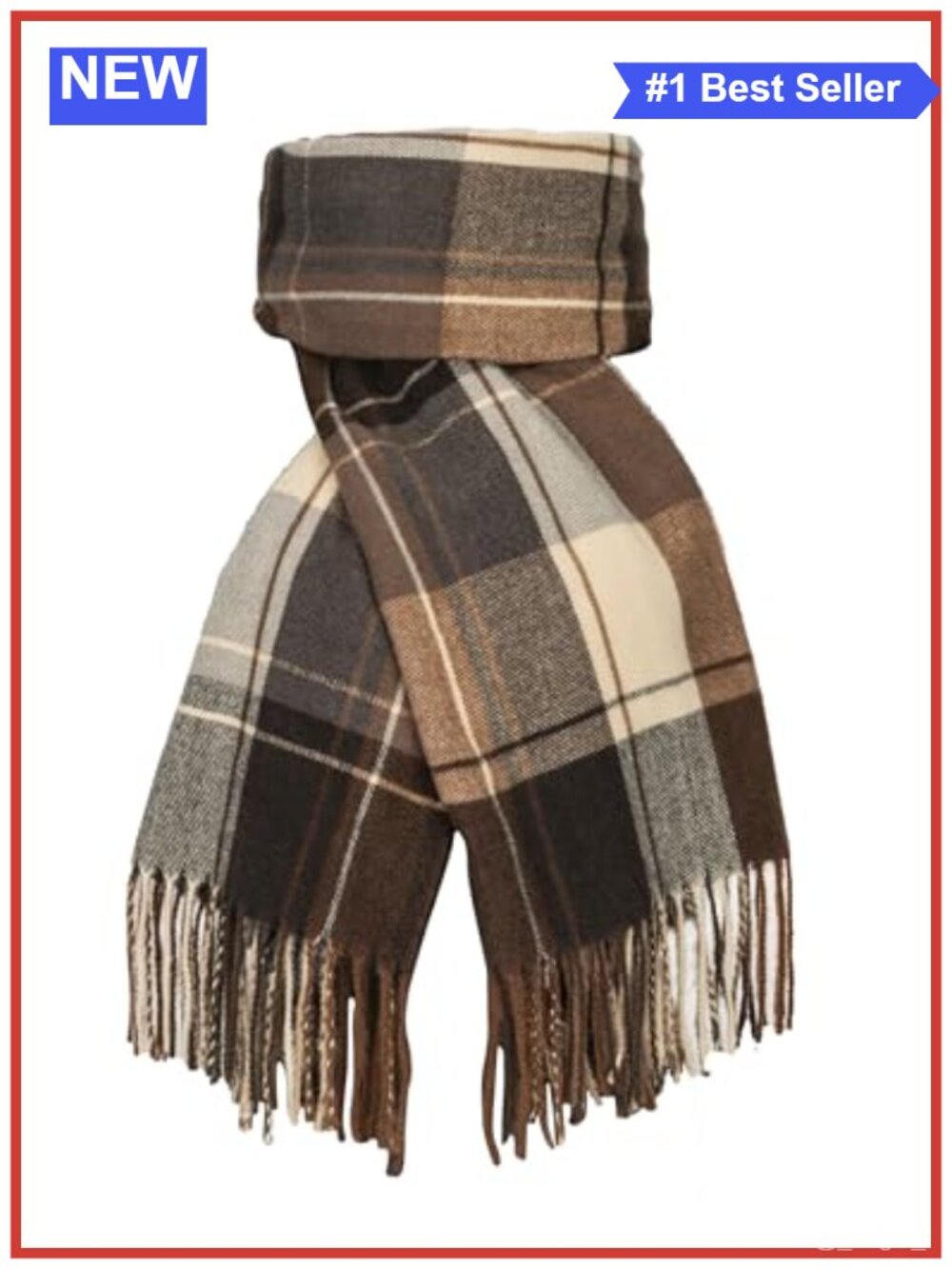 Oversized Plaid Winter Scarf with Tassels Cozy Shawl Wrap for Cold Weather